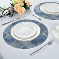 thumbnail image 4 of 15.4" Round Placemat Set of 1 Polyester Fabric Place Mats Non-Slip Dining Kitchen Table Mats for Kitchen Party Decor Blue Plaid Pattern, 4 of 5