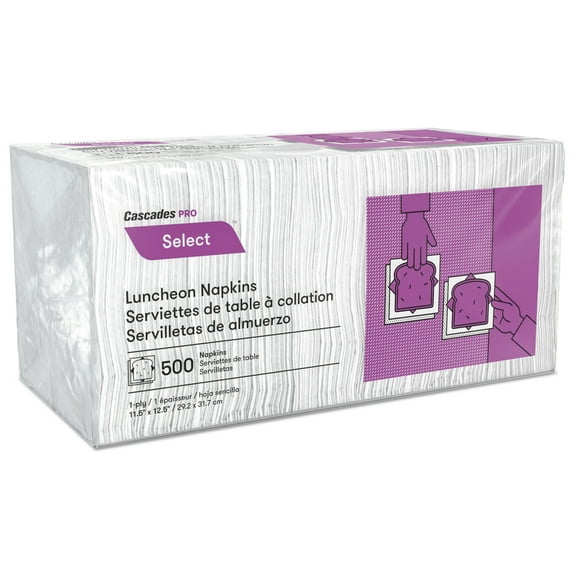 Cascades North River Luncheon Napkins, 1 Ply, 11 1/4 x 12 1/2, White, 500/Pk, 6000/Crtn