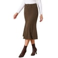 thumbnail image 4 of INSPIRE CHIC Women's Corduroy Skirts High Waist Stretchy Midi Mermaid Skirt with Pockets Casual Work Fall Winter 2025 M Brown, 4 of 6