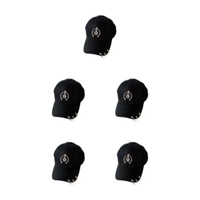 Thinsony Hip Hop Baseball Cap With Ring Decor For Stylish Look Cotton Ring Baseball Hat Fits All Head Shape Comfortable Semi-ring Black 5Set