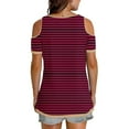thumbnail image 4 of Kaemgyyd Summer Tops Womens Stripe Short Sleeve Cold Shoulder Tunic Tee V Neck Loose Casual Shirts Fashion, 4 of 6