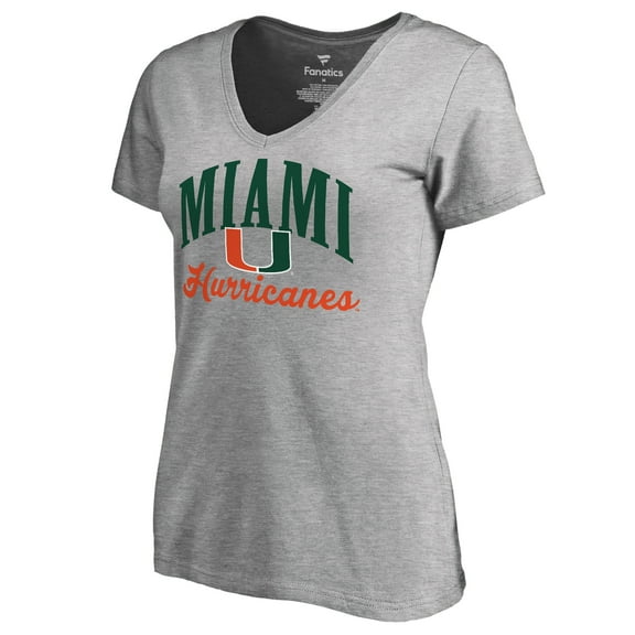Women's Heather Gray Miami Hurricanes Victory Script V-Neck T-Shirt