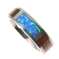 thumbnail image 3 of Genuine Hawaiian koa wood inlay synthetic opal band ring titanium comfort fit 6mm size 7.5, 3 of 6