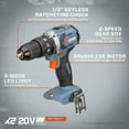 thumbnail image 2 of SENIX X2 20 Volt Max Cordless 1/2-Inch Hammer Drill Driver with Brushless Motor, Power Tool Kit Includes Storage Bag, 2.0 Ah Battery, and Charger PDHX2-M2, 2 of 8