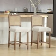 thumbnail image 3 of Dayalane Counter Height Bar Stools Set of 2, 26" Farmhouse Wooden Barstools with Rattan Back, Mid Century Modern Linen Upholstered Breakfast Bar Stool Chairs for Bar Kitchen Island Bistro, Beige, 3 of 17