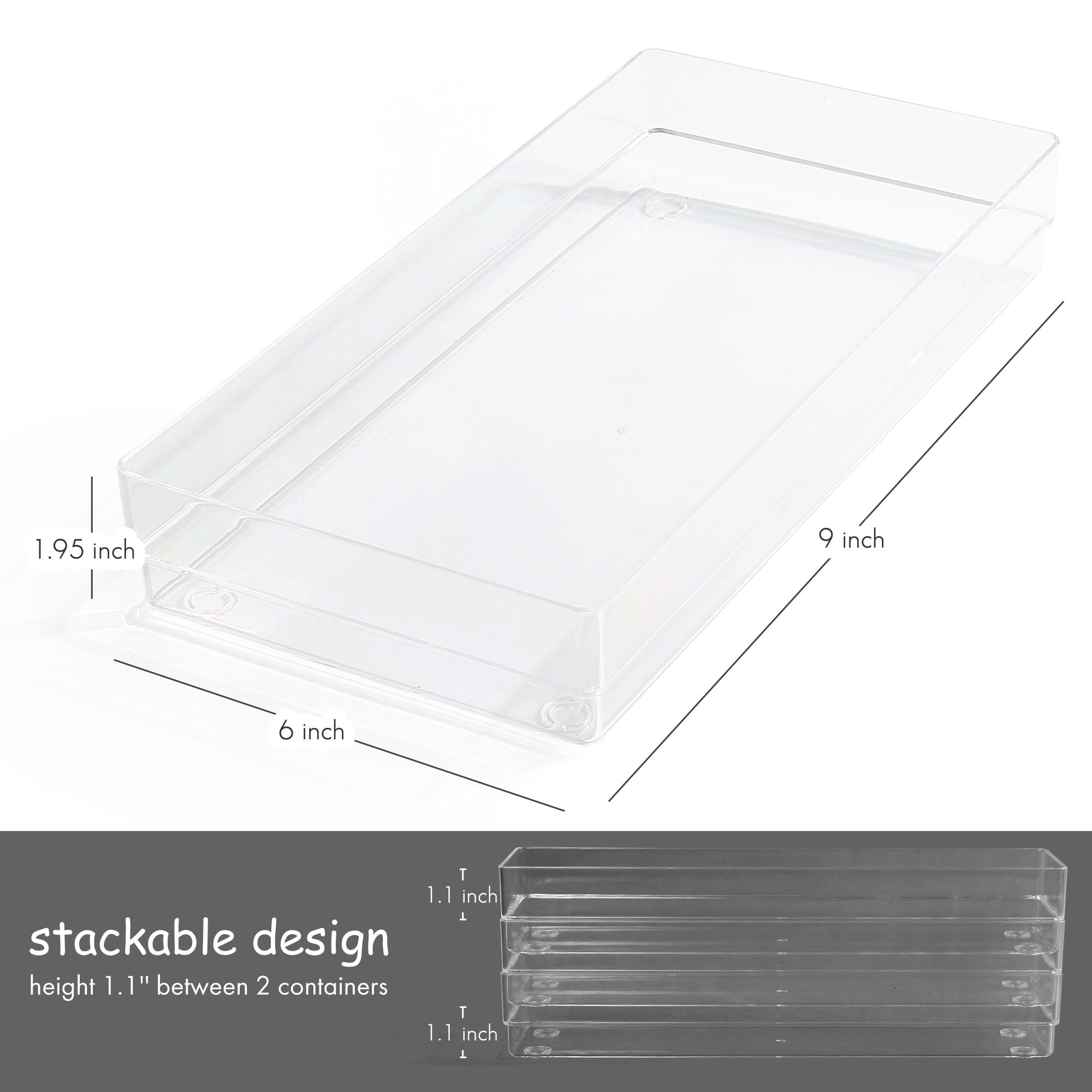 Clear Plastic Drawer Organizers 12 x 3 x 2 L Set of 6