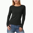 thumbnail image 2 of Towmus Women Long Sleeve Basic Tops Solid Color Fall Shirt Crew Neck Slim Fitted Winter Clothes, Black, L, 2 of 7