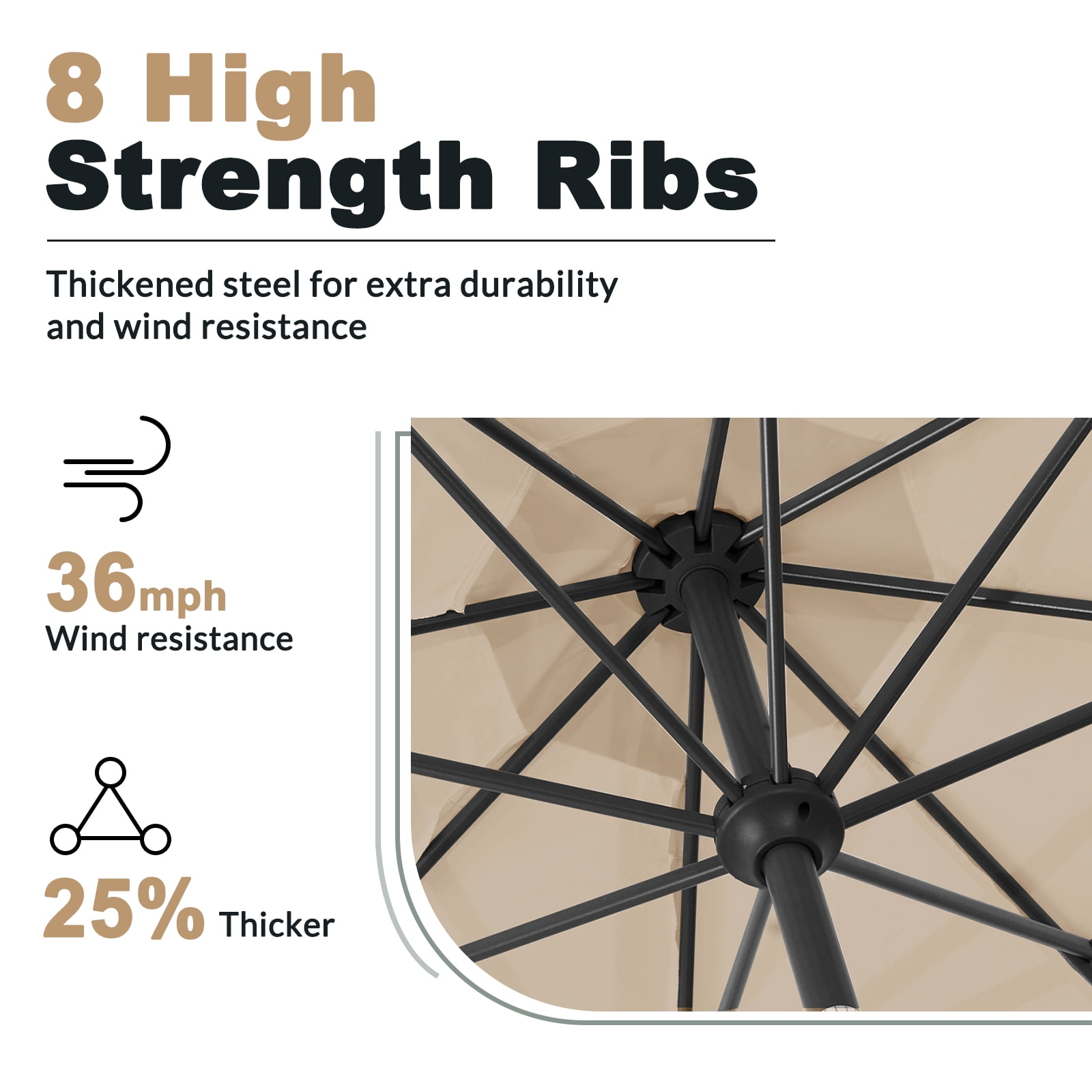 FUNDAZE 9FT Outdoor Market Patio Umbrella with Push Button Tilt & Crank Lift, UV-Resistant Canopy for Garden, Backyard, Pool&Patio Dining, Beige