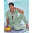 thumbnail image 3 of COOFANDY Men's 2 Piece Linen Beach Outfits Short Sleeve Button Down Shirts Loose Pants For Men, 3 of 6