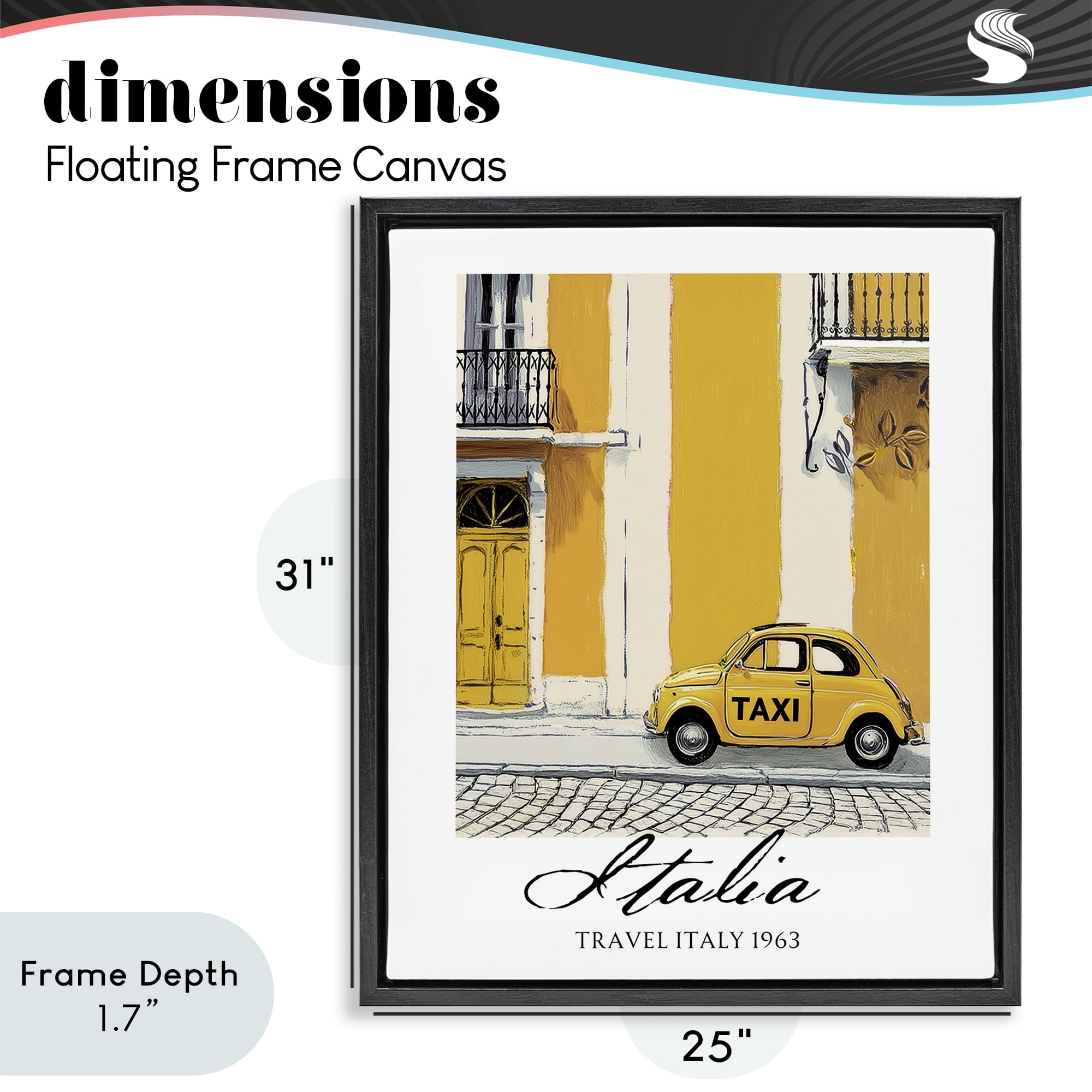 Stupell Industries Travel Italia Taxi Black Framed Floater Canvas Wall Art, design by Annabelle Hall