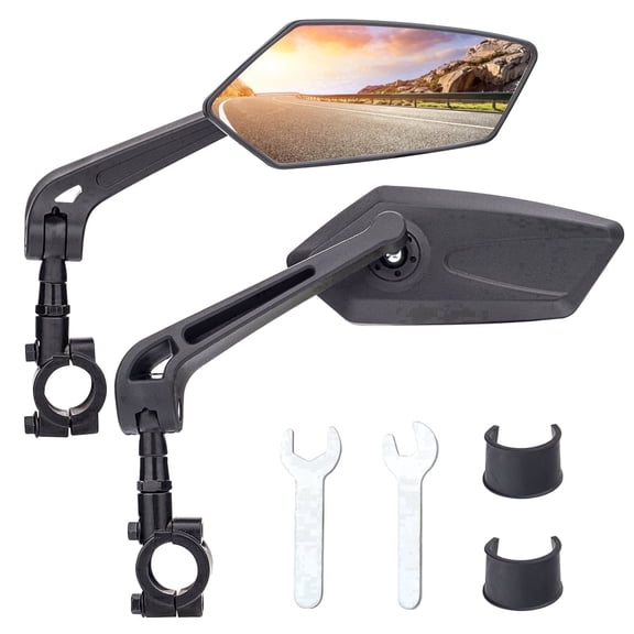 Bike Handlebar Rearview Mirror 2 Pack - Rotatable and Adjustable Wide Angle HD Safe Glass Rear View Shockproof Side Flat Mirror Universal For Bike Bicycle E-bike