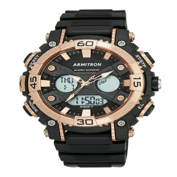 Men's Sport Round Watch, Black and Rose Gold