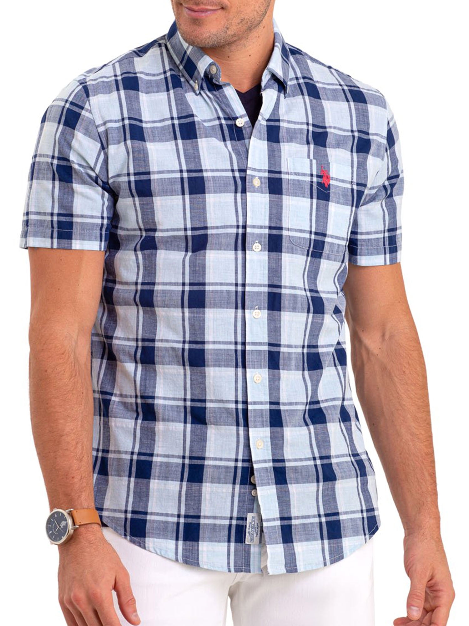 Polo Assn Boys Short Sleeve Classic Plaid Woven Shirt U.S