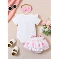 thumbnail image 4 of HWJAD Baby Girl Clothes Summer Outfits Short Sleeve Romper Ruffle Skirt Shorts Newborn Bowknot Bodysuit Sets, 4 of 9