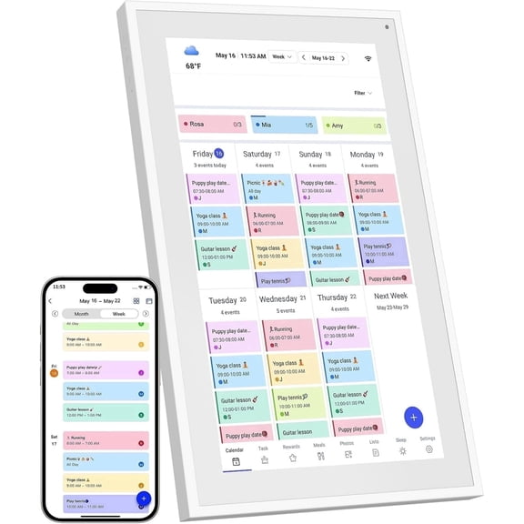EKASN Digital Calendar, 15.6" Chore Chart Wall Planner, 1080P FHD Interactive Touchscreen,Display for Family Schedules and All Apps Full Free-White