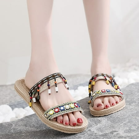 

Women s Summer Non Slip Solid Color Slip On Flat Beach Open Toe Breathable Sandals Shoes Slippers Coffee 8.5