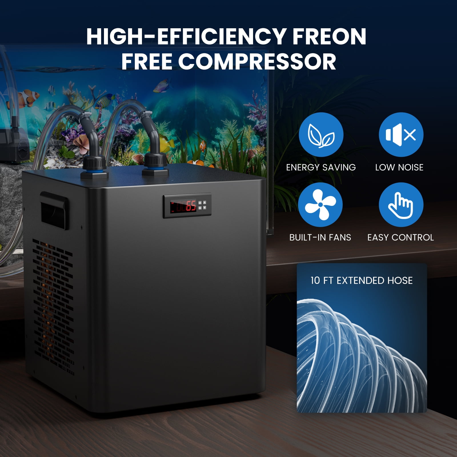 Ecojoy  Aquarium Water Chiller 75 Gallon, 1/3HP Fish Tank Chiller 300L with Quiet Compressor Refrigeration for Hydroponic System Axolotl Jellyfish Coral Crystal Shrimp