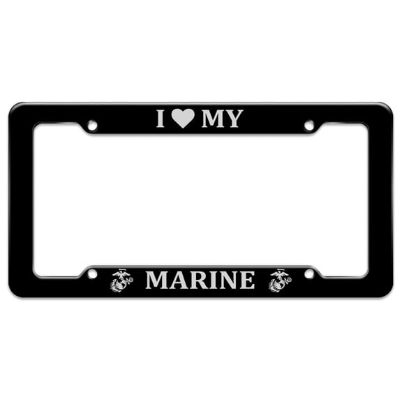 I Love My Marine USMC White on Black Officially Licensed License Plate Tag Frame