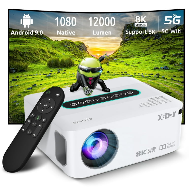 Android TV 9.0 Smart Projector,4k Projector with WiFi and Bluetooth,Native  1080P Movie Projector Outdoor,Xgody X1 Video Projector 4K Supported, Home  Theater Projector 