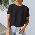 thumbnail image 2 of Summer Tops for Women 2025 Trendy Short Sleeve Round Neck Textured Knit T Shirts Business Casual Work Outfit Blouses Black L, 2 of 5