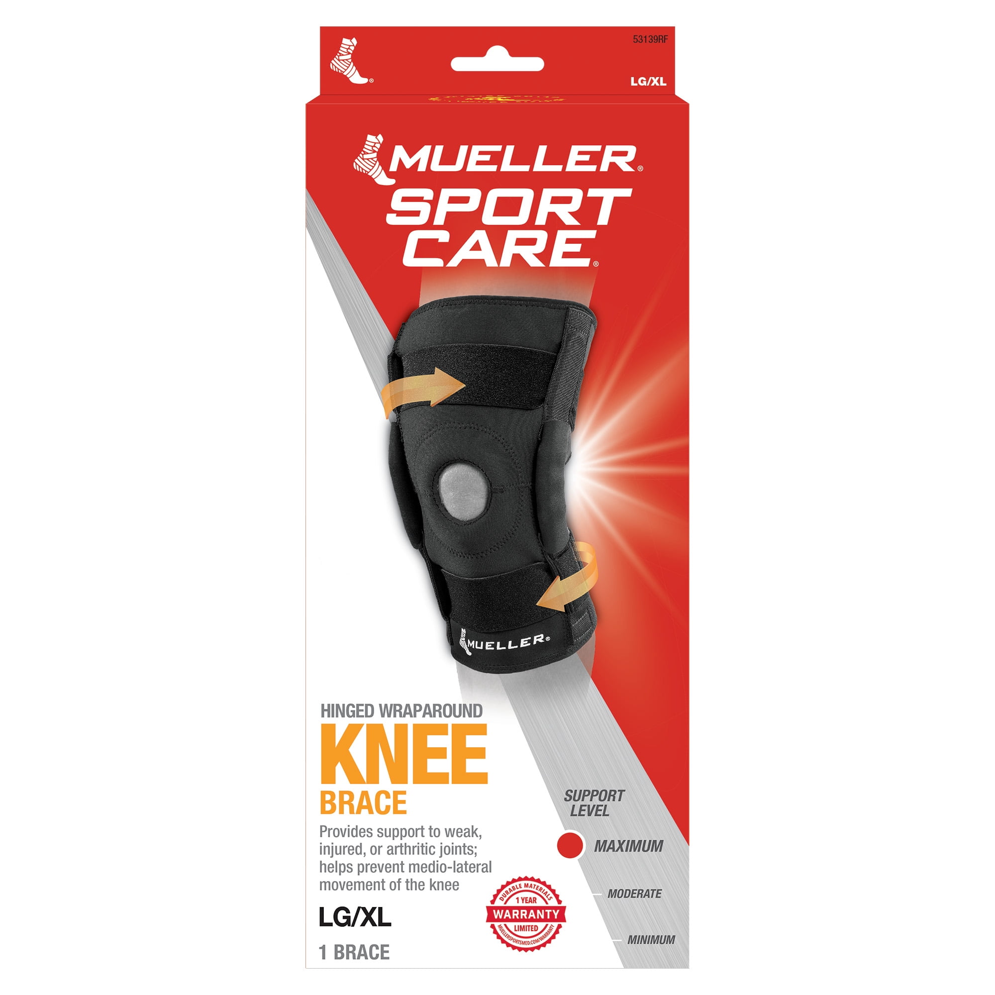 Mueller® Hinged Wraparound Knee Brace, L/XL, Maximum Support Knee Brace