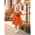 thumbnail image 3 of Loicainy Baby Toddler Girls Halloween Pumpkin Dress 6 12 18 24 Months 2T 3T 4T Casual Buttoned Shoulders Fly Sleeves Dresses for Cute Clothes, 3 of 9