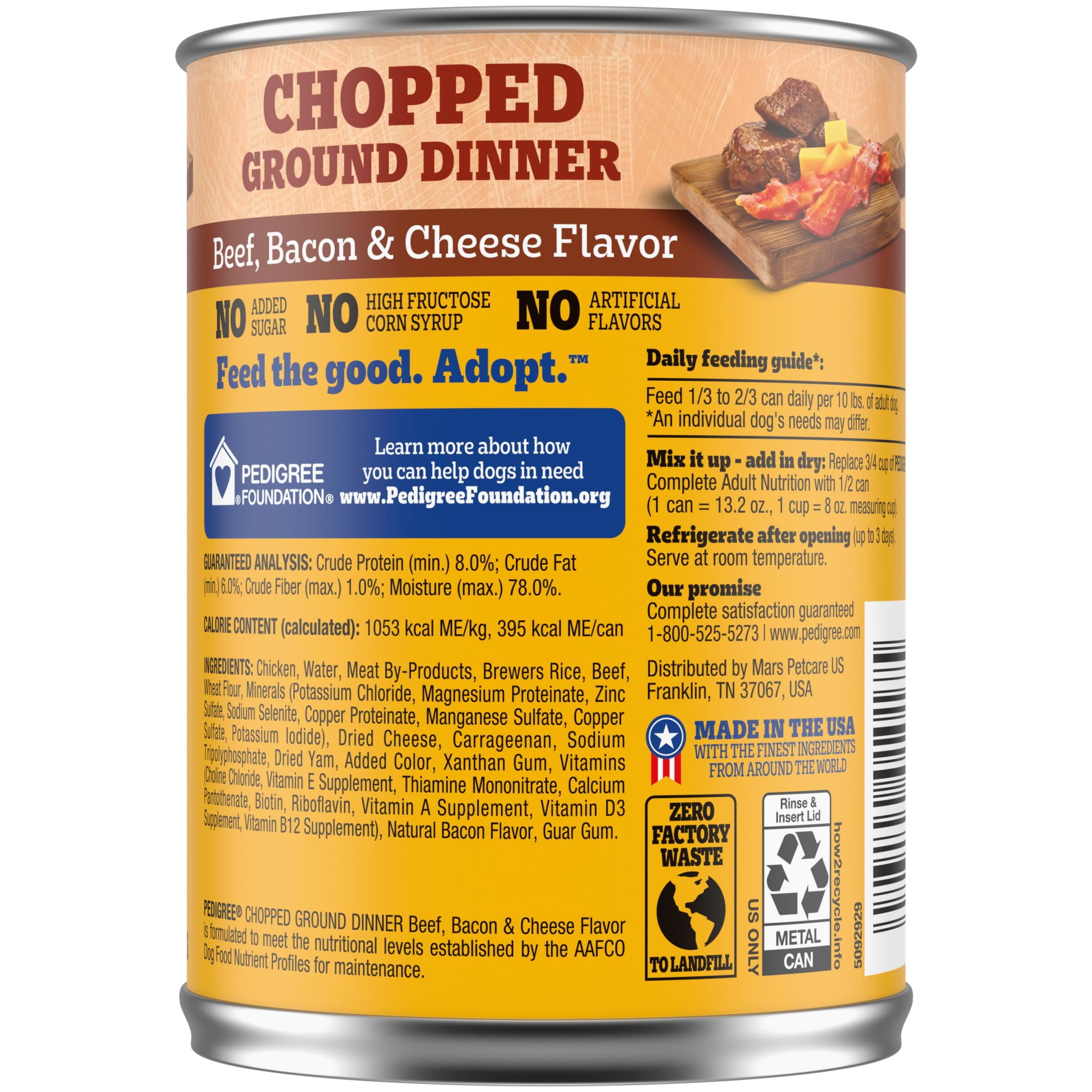 (3 pack) Pedigree Chopped Ground Dinner Beef Bacon & Cheese Flavor Adult Wet Dog Food, 13.2 Oz Cans
