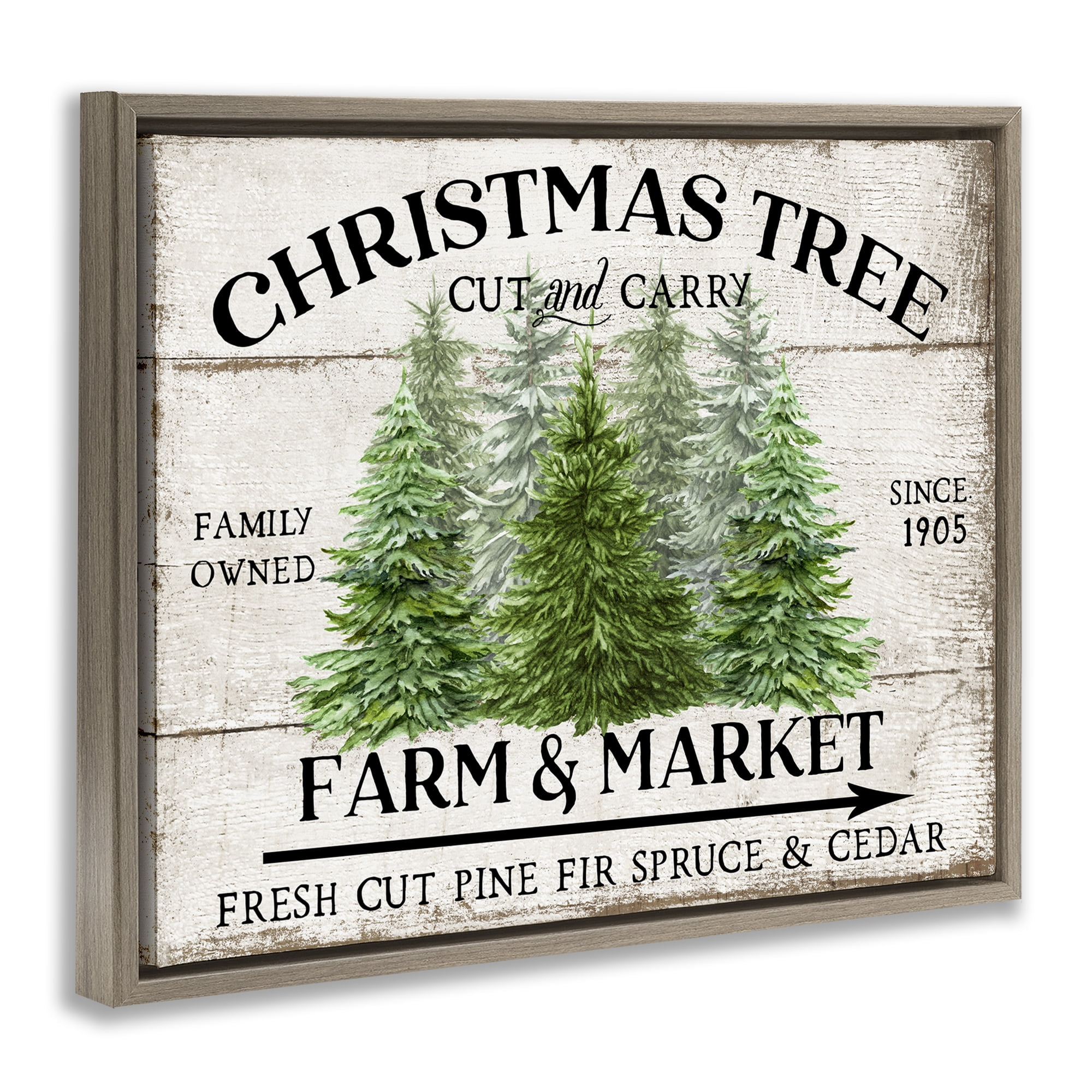 Stupell Industries Farm & Market Christmas Holiday Painting Brown Floater Framed Canvas Art Prints Wall Art, 21 x 17