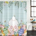 thumbnail image 2 of Easter Bunny Tail Shower Curtain, Waterproof Shower Curtains for Bathroom, Colorful Easter Eggs Teal Wooden Leaves Washable Fabric Bathtub Curtain Set Bath Decor with 12 Hooks Extra Long 72"x96", 2 of 8