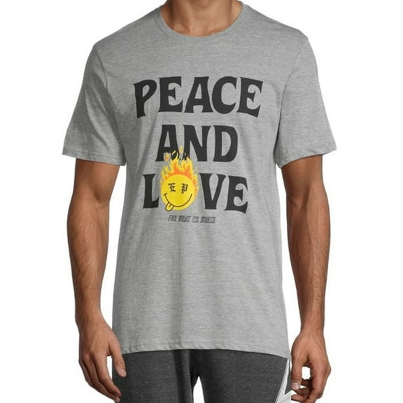 Elevenparis Mens Peace And Love Graphic T-Shirt, Grey, Medium