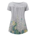 thumbnail image 5 of SMihono Hauts pour Femmes Été Chic Décontracté T-shirt Femme Décontracté Imprimé Floral Manches Courtes Bouton Col Rond Plié Chandail Blouse Hauts Grande Taille T-shirt, 5 of 5