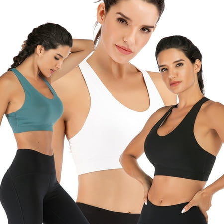 

LUXIF 3 Pack Sport Women s Compression Sports Bra Padded High Impact Seamless Criss Cross Back Comfy Padded Gym Yoga Tops(Black M)