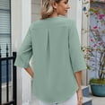 thumbnail image 2 of SWSMCLT Women's V Neck Top Ruffle Blouse Fall Fashion Chiffon Blouse Top Summer Casual 3/4 Sleeve Green Small, 2 of 5