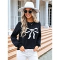 thumbnail image 4 of Women Cute Sweater Y2k Long Sleeve Crew Neck Knit Sweaters Aesthetic Pullover Top Black XL, 4 of 8