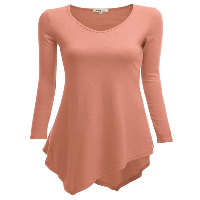 CHOK Tunique Longue à Manches Longues Col en V pour Femmes Robe T-Shirt