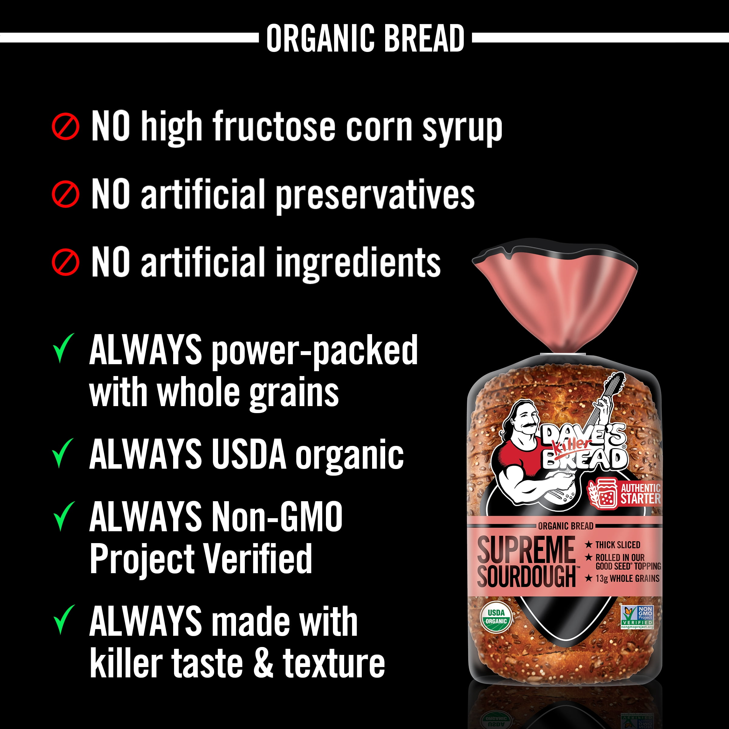 Dave's Killer Bread Supreme Sourdough, Organic Seeded Sourdough Bread, 25 oz Loaf