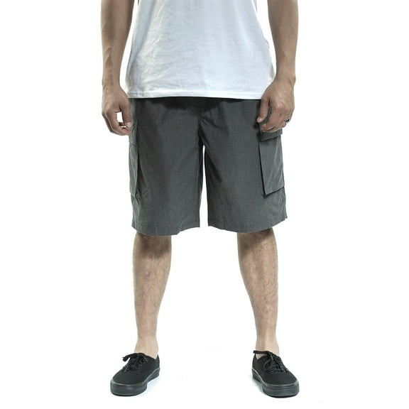 YAGO Men's Elastic Waist Drawstring Relaxed Fit Cargo Shorts Charcoal Gray I3 (S(30"))