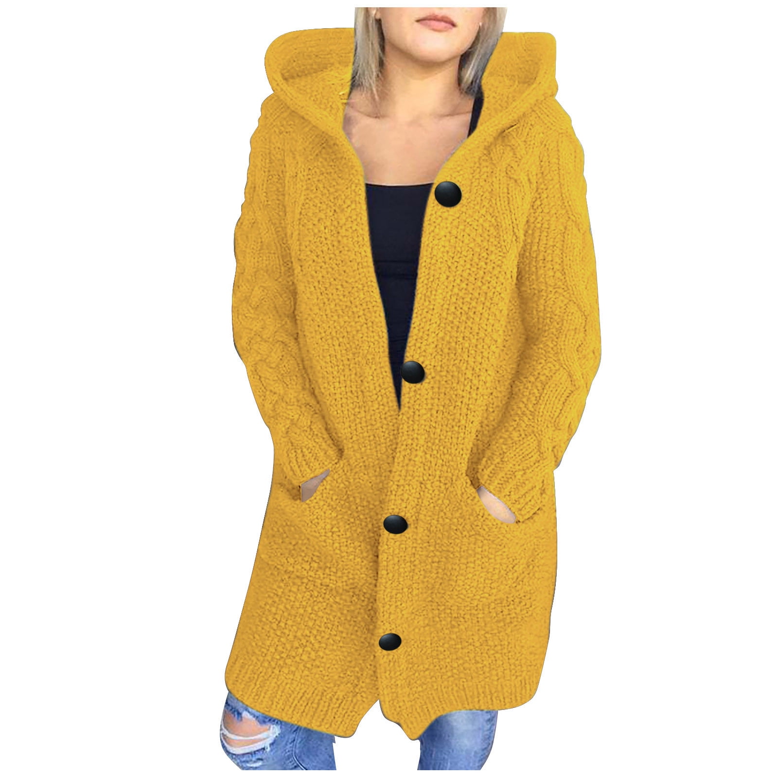 Gelb Strickjacke Lang Curry XZNGL Long Cardigan Sweaters For Women