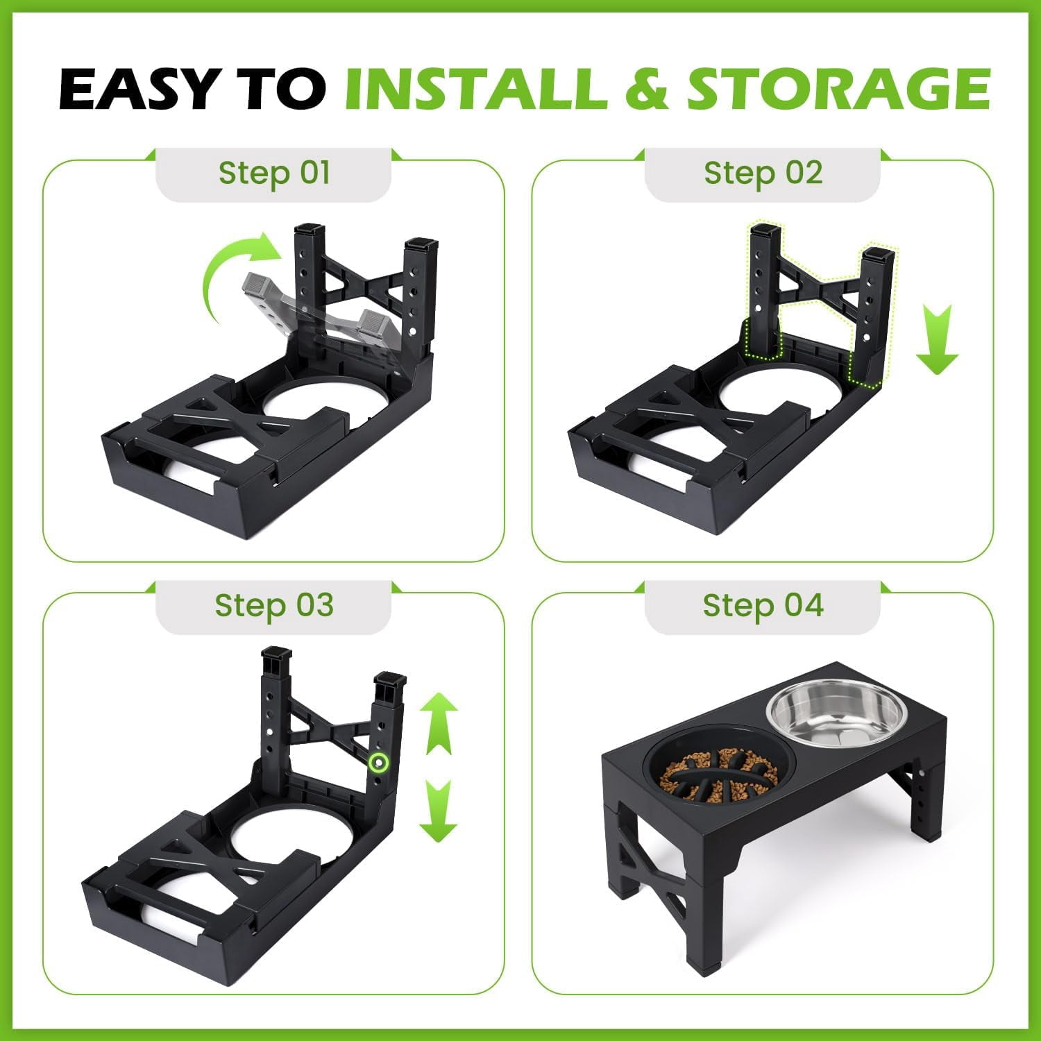 Elevated Dog Bowls, 5 Adjustable Heights Raised Dog Bowl Stand, with 2 Stainless Steel Dog Food Bowls and 1 Slow Feeder Dog Bowl