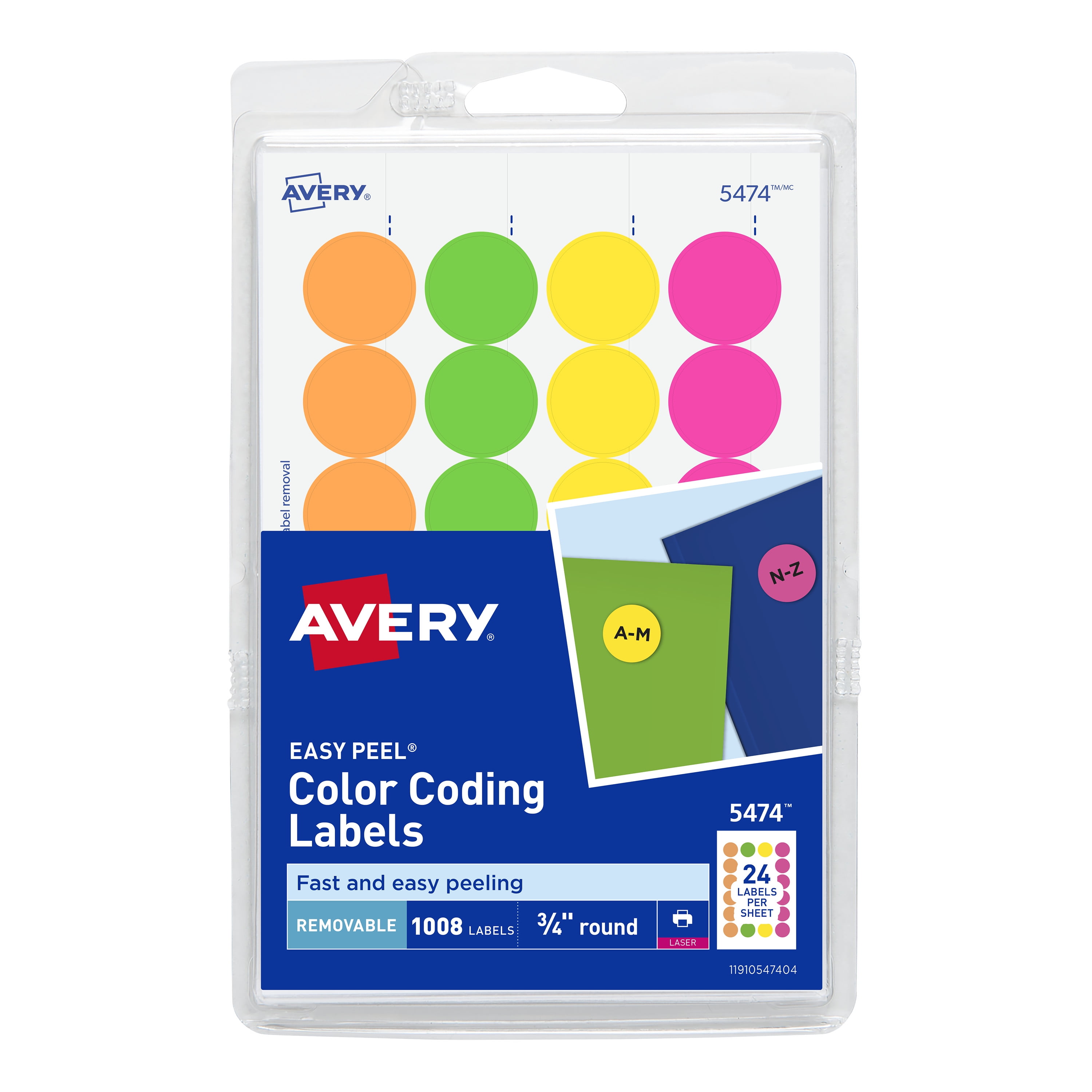 LOT of 2 Avery Neon Color Coding Dots Self-Adhesive Labels 1/4'' Dia BB34/22 