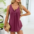 thumbnail image 4 of Women Summer Henley Tank Tops Casual Pleated Crewneck Button Sleeveless Tshirts Trendy Loose Fit Comfy Solid Color Camisole, 4 of 6