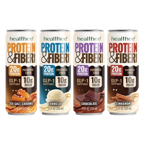 Healthee Protein & Fiber Drink, Variety Pack – 20g Protein, 10g Fiber, Ready-to-Drink Protein Shake, 11 fl oz, 4 Pack