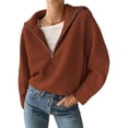 thumbnail image 1 of Suéter Informal Holgado de Punto Acanalado con Cuello en V y Larga para Mujer, con Cremallera de un Cuarto, para Invierno y Otoño Rojo-Marrón XXL, 1 of 8