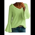 thumbnail image 3 of Blusa de Mujer con Volantes, Mangas 3/4, Cuello en V, Informal, para Negocios, y Verano Verde L, 3 of 6