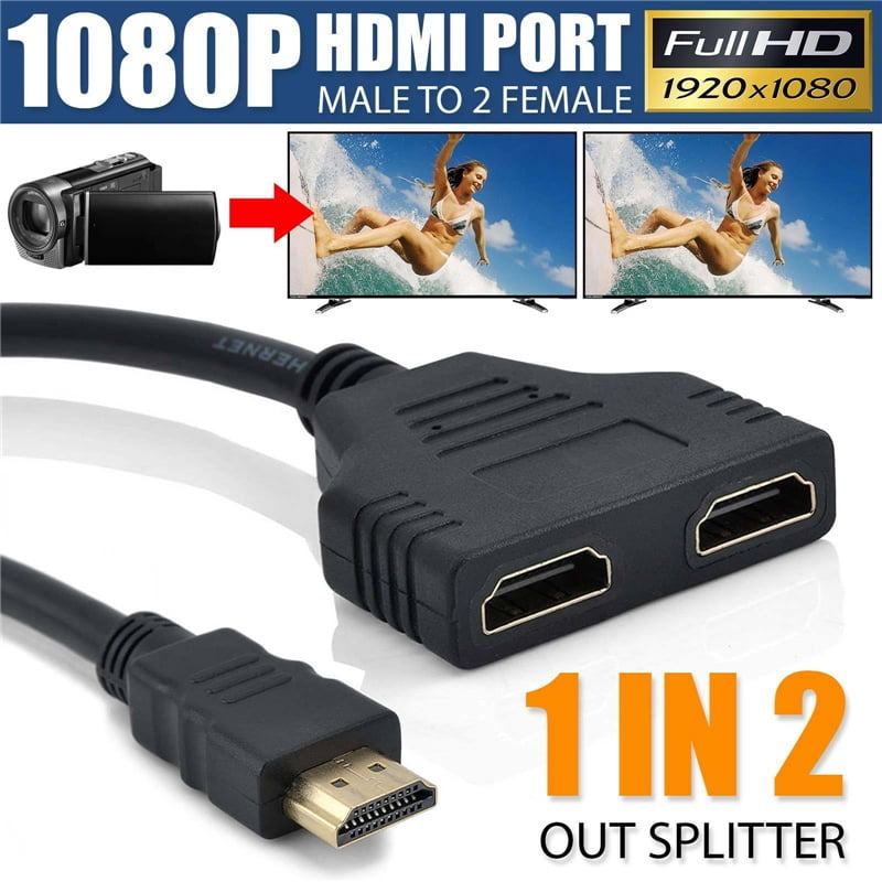 JANDEL HDMI Port Male to Female 1 Input 2 Output Splitter Cable Adapter Converter 1080P Dual for HDTV for HDMI HD LED LCD TV Signal One in Two Out Black