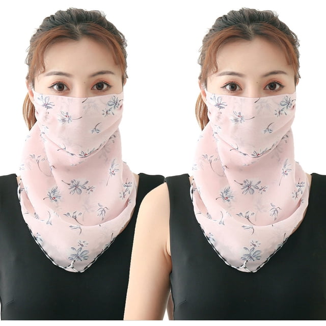 Mask 2 Pack Women Sun Mask Chiffon Neck Gaiter Sun Proof Face Mask Outdoors Face Mask