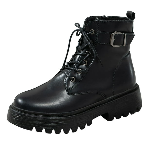 NECHOLOGY Botas Mujer Adulto Femenino Zapatos Botines para mujer Moda mujer sólido otoño tacones cuadrados con cordones botines cortos zapatos de punta redonda (Black, 9)