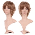 thumbnail image 1 of Perruque Longue Synthétique Bouclée avec Frange Cheveux Courts Perruques Résistantes à la Chaleur Perruque Complète Tête Complète pour Femmes Blond Mèches, 1 of 4