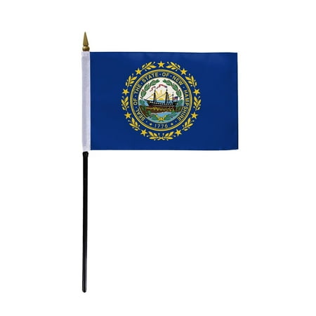 AGAS New Hampshire Stick Flag 4x6 Inch with 11 inch Plastic Pole - Printed Polyester - State of New Hampshire Small Flag on Stick