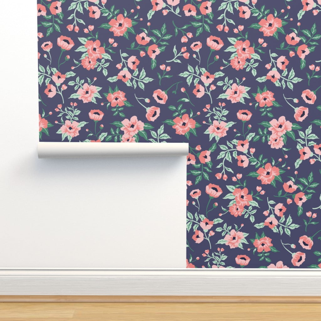 Peel & Stick Wallpaper 12ft x 2ft - Pink Coral Floral Feminine Floral